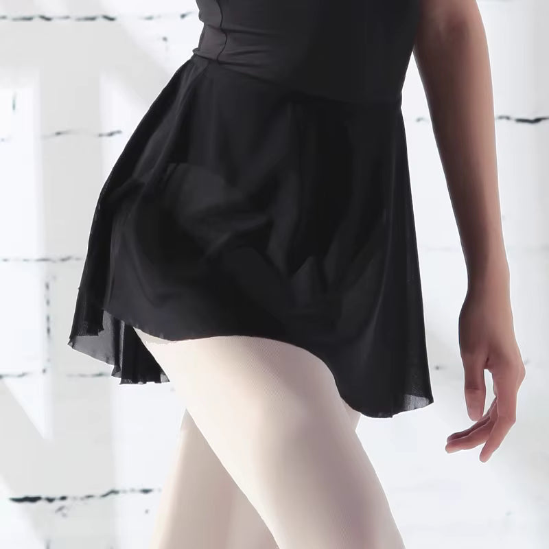 Black mesh pull-on ballet skirt with dip hem, girls' ballet skirt by Baiwu UK