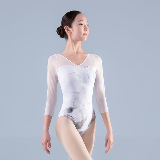 Ink Print Leotard ¾ Mesh Sleeves