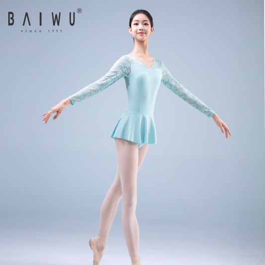 Long Sleeve V-Neck Lace Leotard