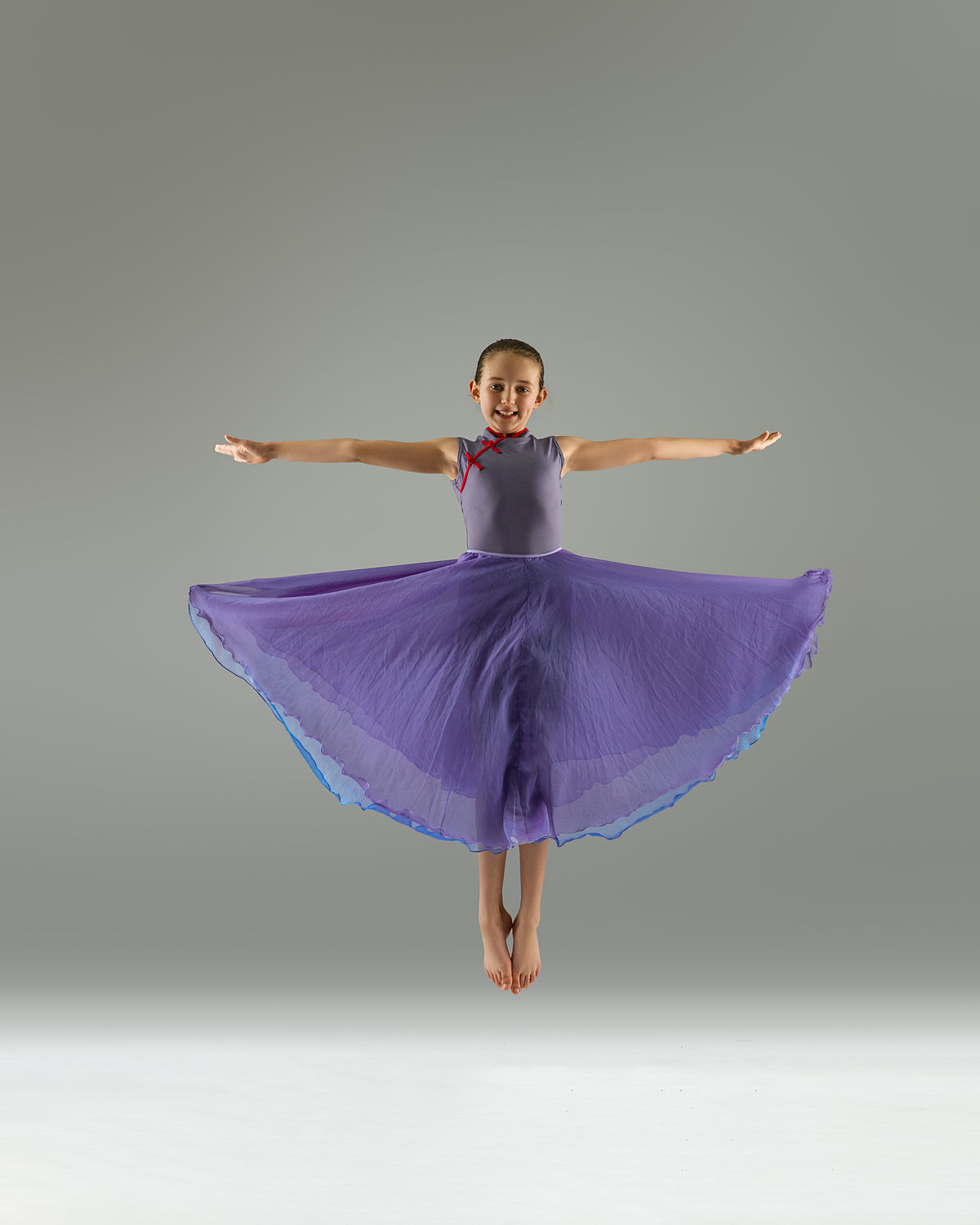 Grey blue Chinese collar leotard with mandarin neckline, elegant ballet leotard by Baiwu UK