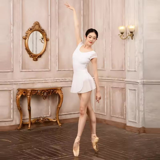 Lace cap sleeve leotard with V-back design, women's ballet leotard by Baiwu UK