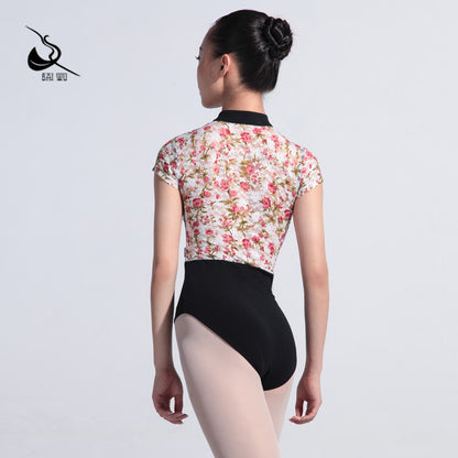 Zip Front Chinese Collar Lace Leotard