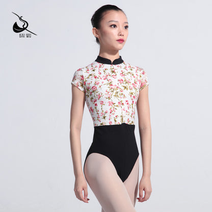 Zip Front Chinese Collar Lace Leotard