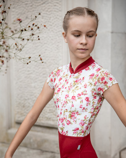 Zip Front Chinese Collar Lace Leotard