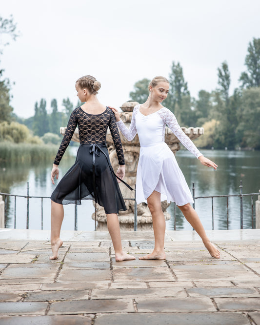 Chiffon mid-length wrap ballet skirt with tie waist, dance skirt by Baiwu UK