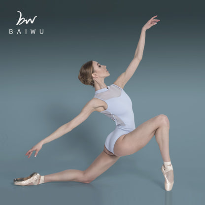 High Neck Sleeveless Mesh Leotard