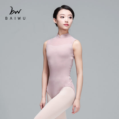 High Neck Sleeveless Mesh Leotard