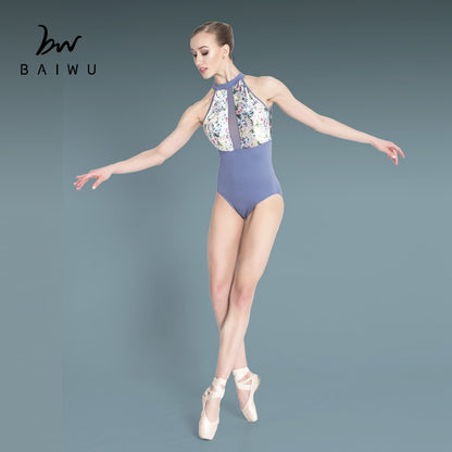 High Neck Floral Velvet Leotard