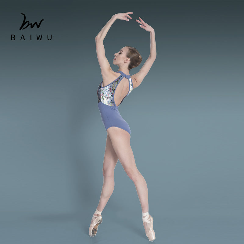 High Neck Floral Velvet Leotard