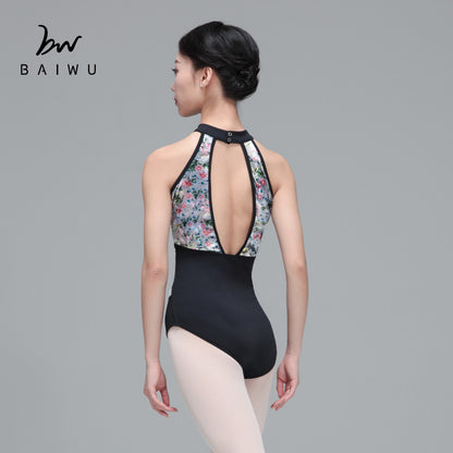 High Neck Floral Velvet Leotard
