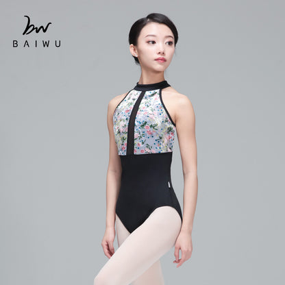 High Neck Floral Velvet Leotard