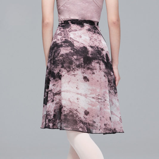 Acid print chiffon wrap ballet skirt with tie waist, dance skirt by Baiwu UK