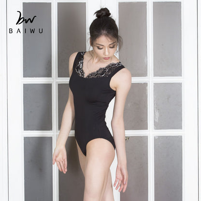 Sleeveless Floral Lace Bardot Leotard