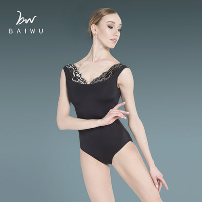 Sleeveless Floral Lace Bardot Leotard