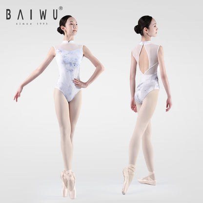 Ink Print Leotard with High Neck