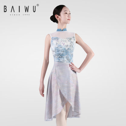 Ink Print Leotard with High Neck