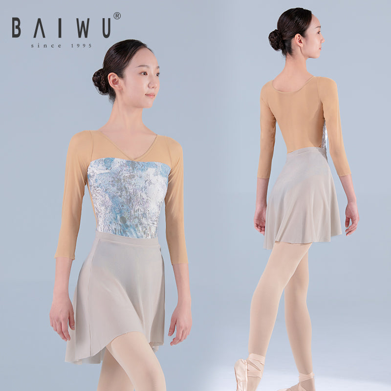 Ink Print Leotard ¾ Mesh Sleeves