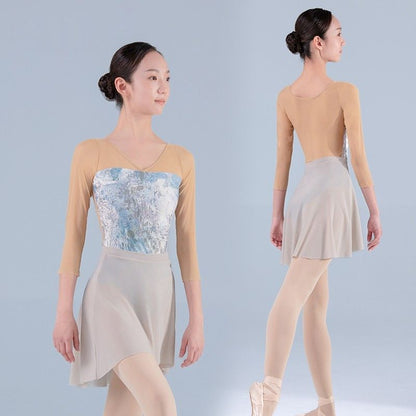 Ink Print Leotard ¾ Mesh Sleeves