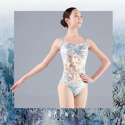 Ink Print Leotard with Thin Straps