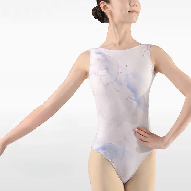 Ink Print Mesh V-Back Leotard