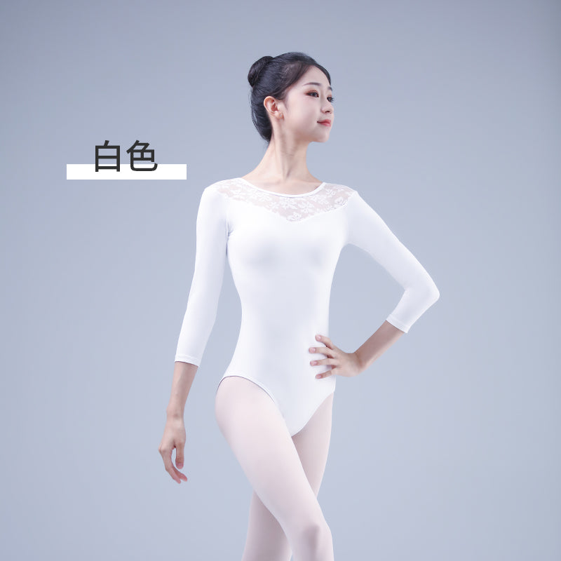 ¾ Sleeve Floral Lace Leotard