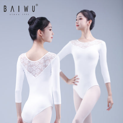 ¾ Sleeve Floral Lace Leotard