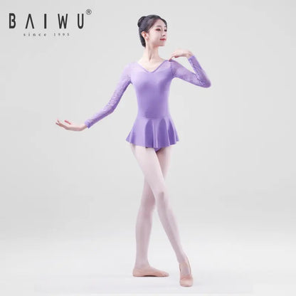 Long Sleeve V-Neck Lace Leotard