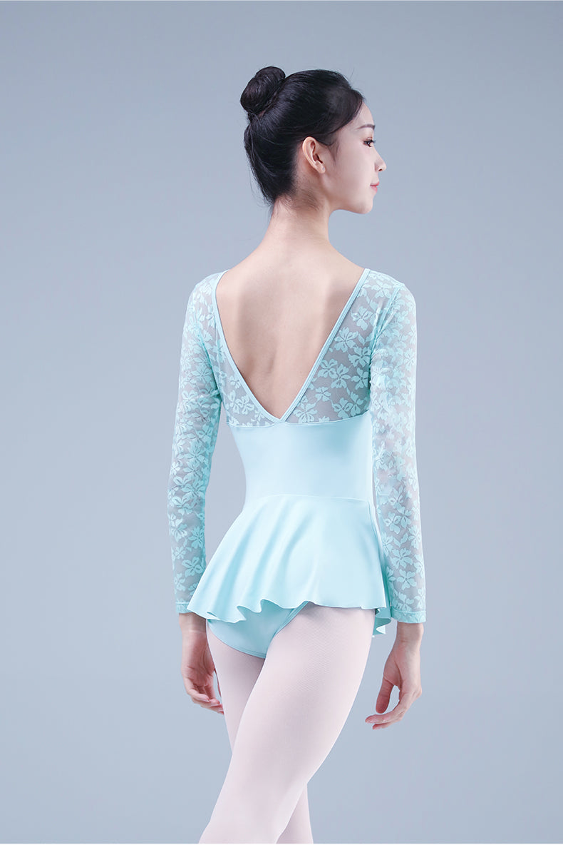 Long Sleeve V-Neck Lace Leotard