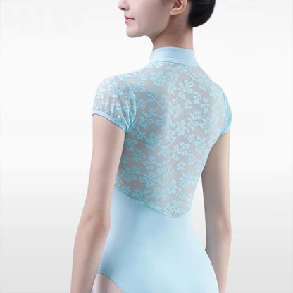 Lace High Neck Leotard – Short Sleeve