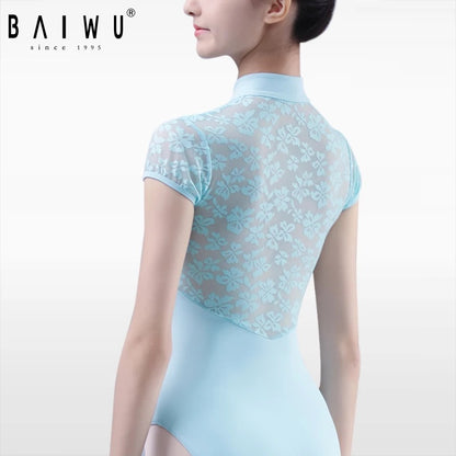 Lace High Neck Leotard – Short Sleeve