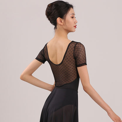 Spot Mesh Cap Sleeve Leotard