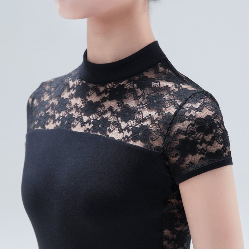 Lace Turtleneck Cap Sleeve Leotard