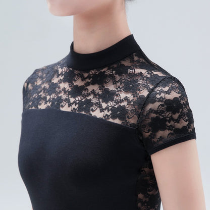 Lace Turtleneck Cap Sleeve Leotard