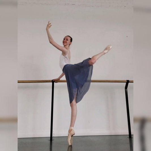 Light blue mid-length wrap ballet skirt with tie waist, dance skirt by Baiwu UK