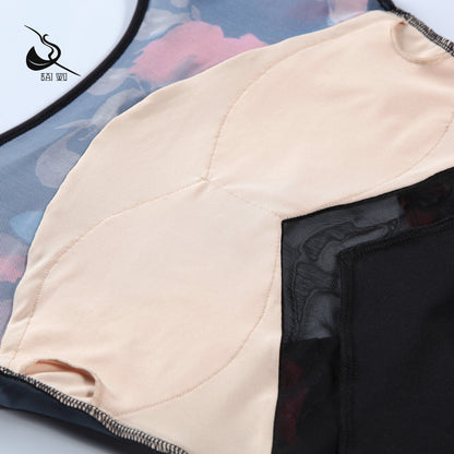 Floral Wave Mesh Leotard