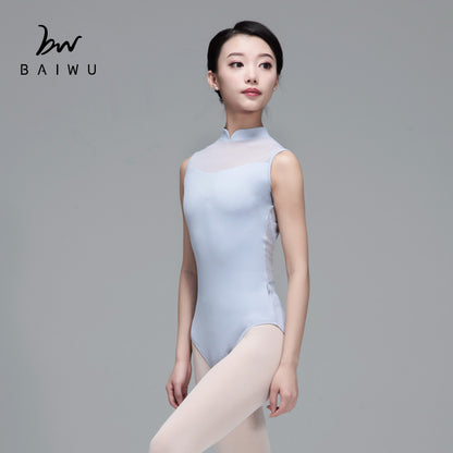 High Neck Sleeveless Mesh Leotard